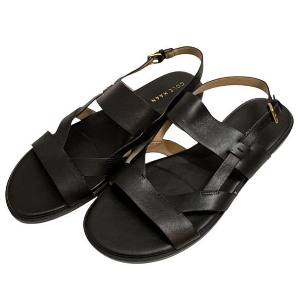 Cole Haan Fawn Sandals Womens Size 9 Black Leather Slingback Flat Strappy Shoes - Picture 3 of 6